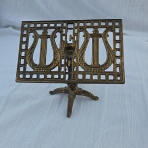 5" Brass Metal Lyre Tabletop Sheet Music Stand Adjustable Ornate Miniature